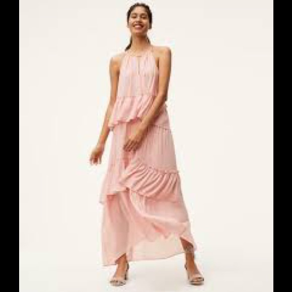 LOFT Dresses & Skirts - ANN TAYLOR LOFT" LIGHT PINK RUFFLED TIERS KEYHOLE MAXI HALTER DRESS SIZE: M